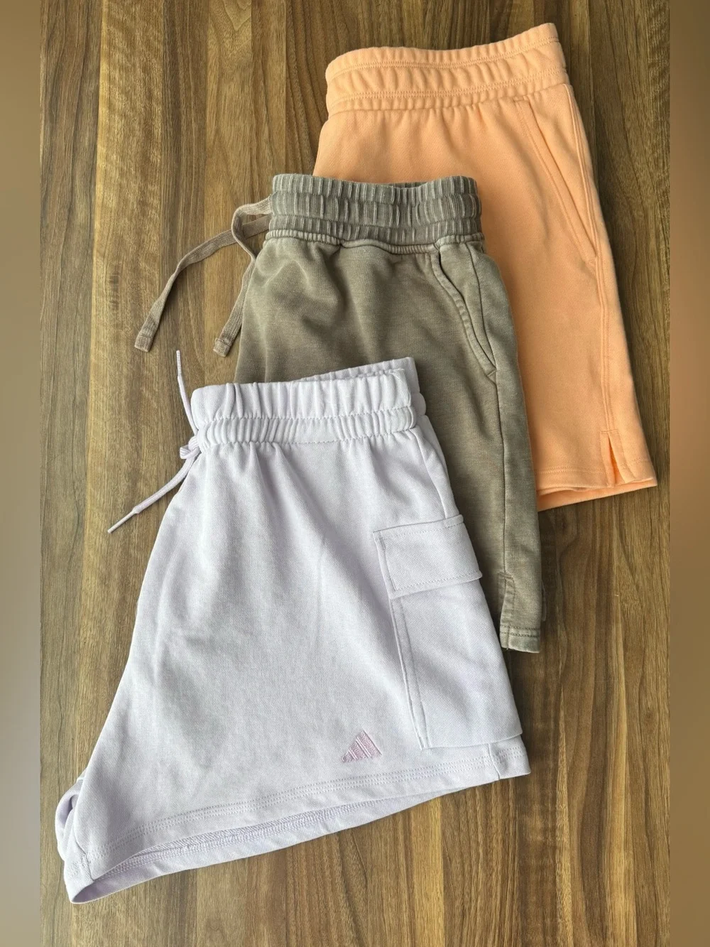 adidas Calvin Klein Sweats Shorts Bundle in Lavender Cargo, Brown, and Peach